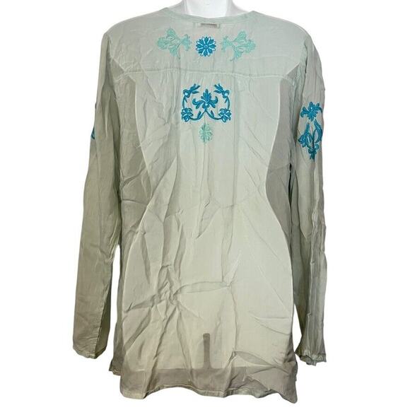 Johnny Was Womens Sheer Blue Floral Embroidered V-Neck Tunic Top Shirt Beachy M - Picture 14 of 16